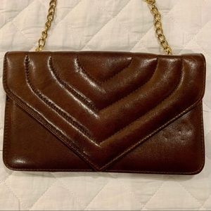90’s Vintage! Crouch & Fitzgerald leather Flap Bag w/gold chain shoulder strap